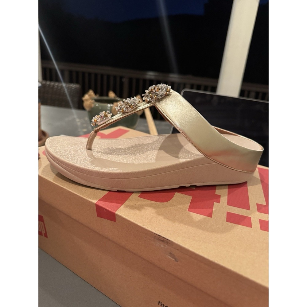 FitFlop Womens Wedge Sandal Metallic Beaded GALAXY Slip on toe post Size 9 - Picture 3 of 12